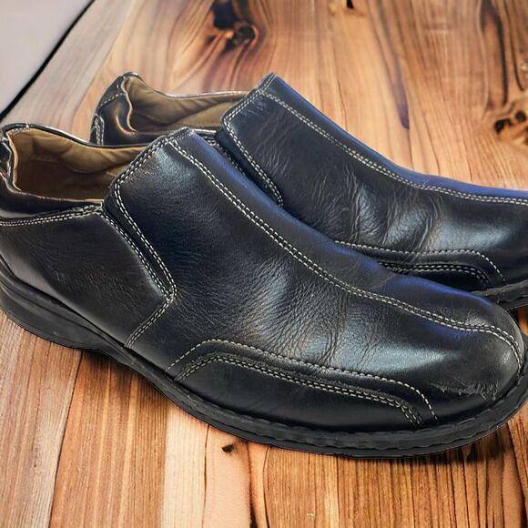 DOCKERS Men's Agent Bike Toe Loafers Black Leather Size 13M - Picture 1 of 10